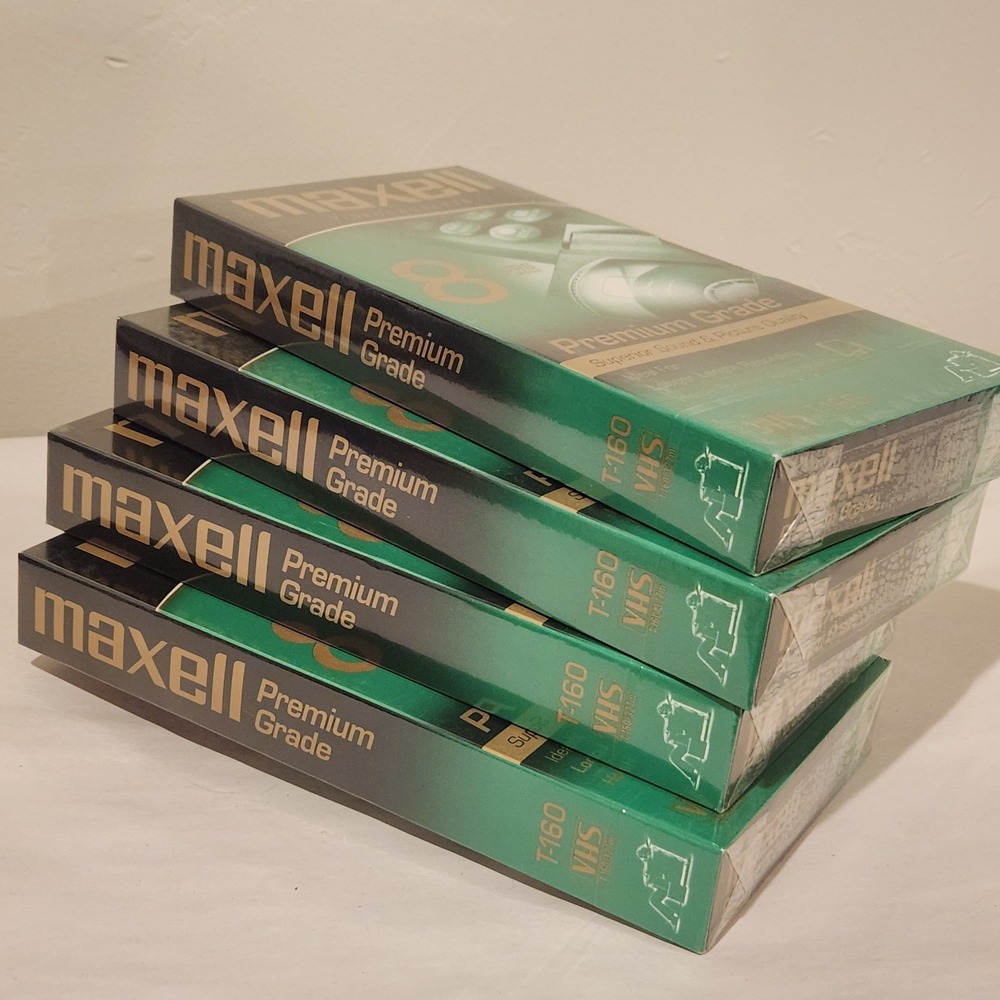 Lot Of 4 NEW Maxell VHS Premium Grade 8 Hour Tapes T-160 Video Cassette SEALED